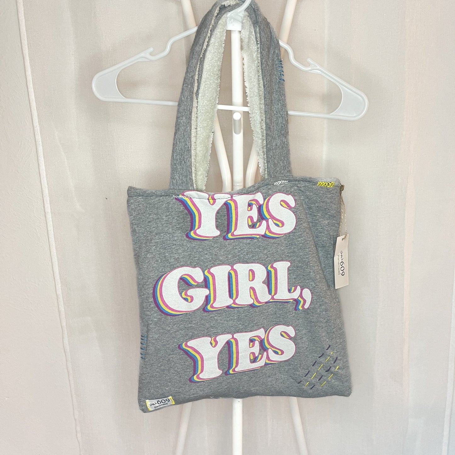 Upcycled & Stitched Yes Girl Beach Bag