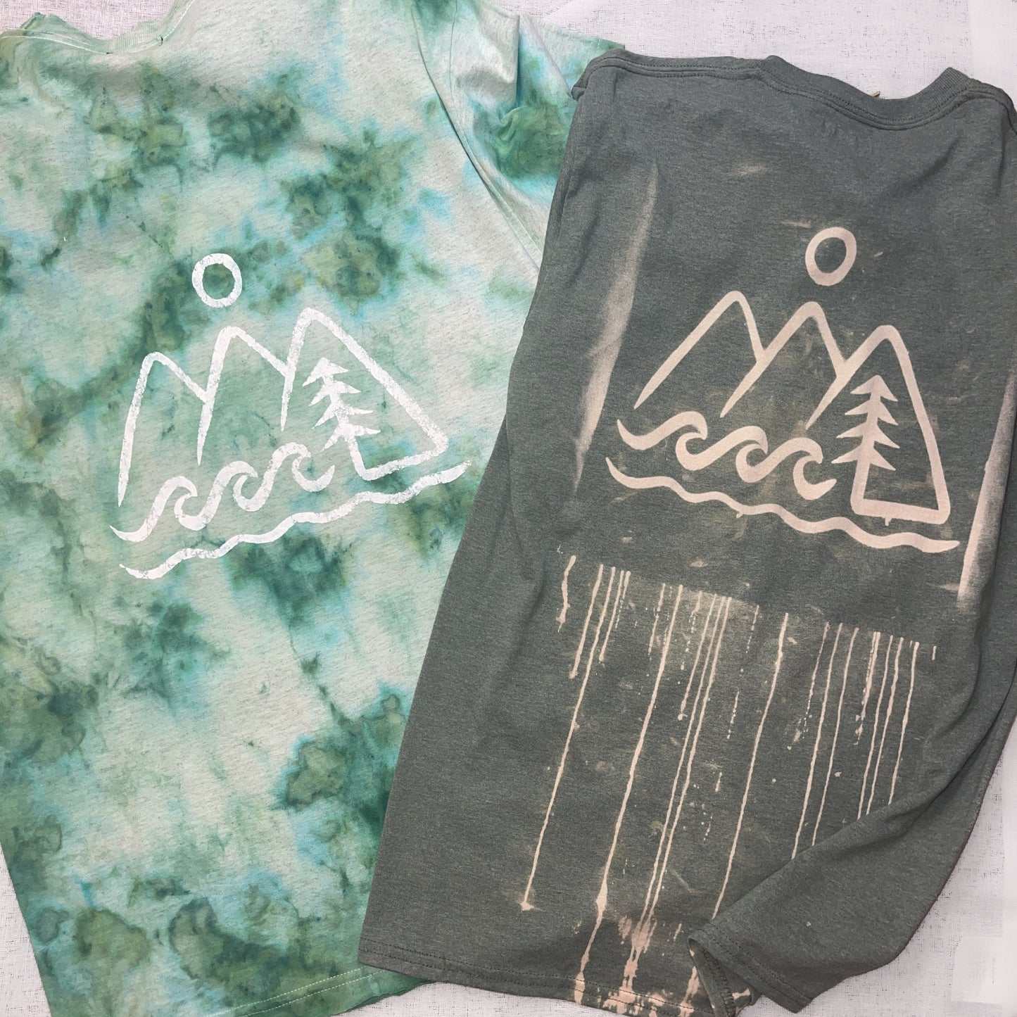 Green Bleached Triangles - Bleach Dyed Tee
